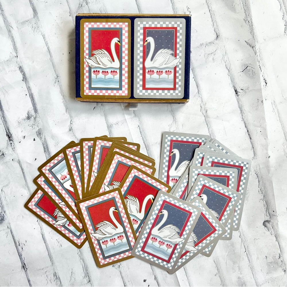 Vintage Swan blue and pink gingham Bridge cards by Congress Designer Series